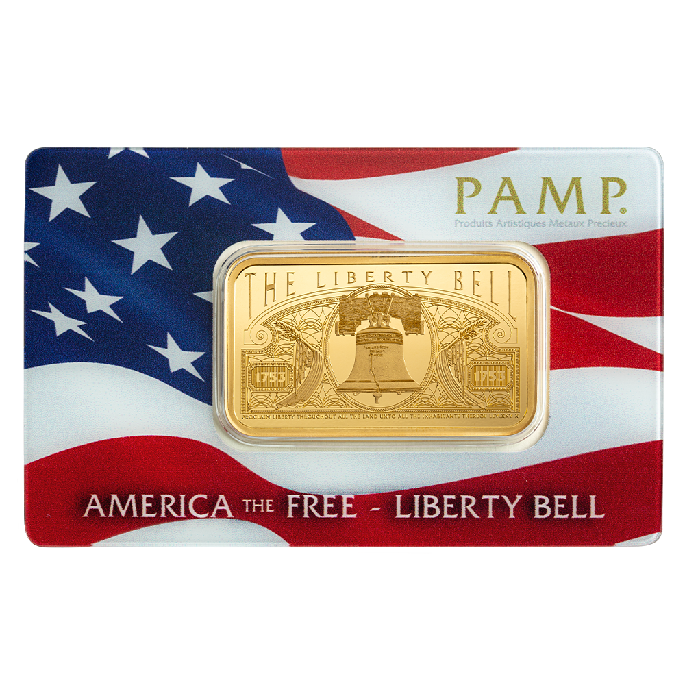 America the Free Liberty Bell Gold Minted Bar - 1oz